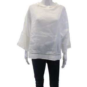 Mare Women Basic Tunic Blouse White Viscose Linen Dolman Round Neck Size 42